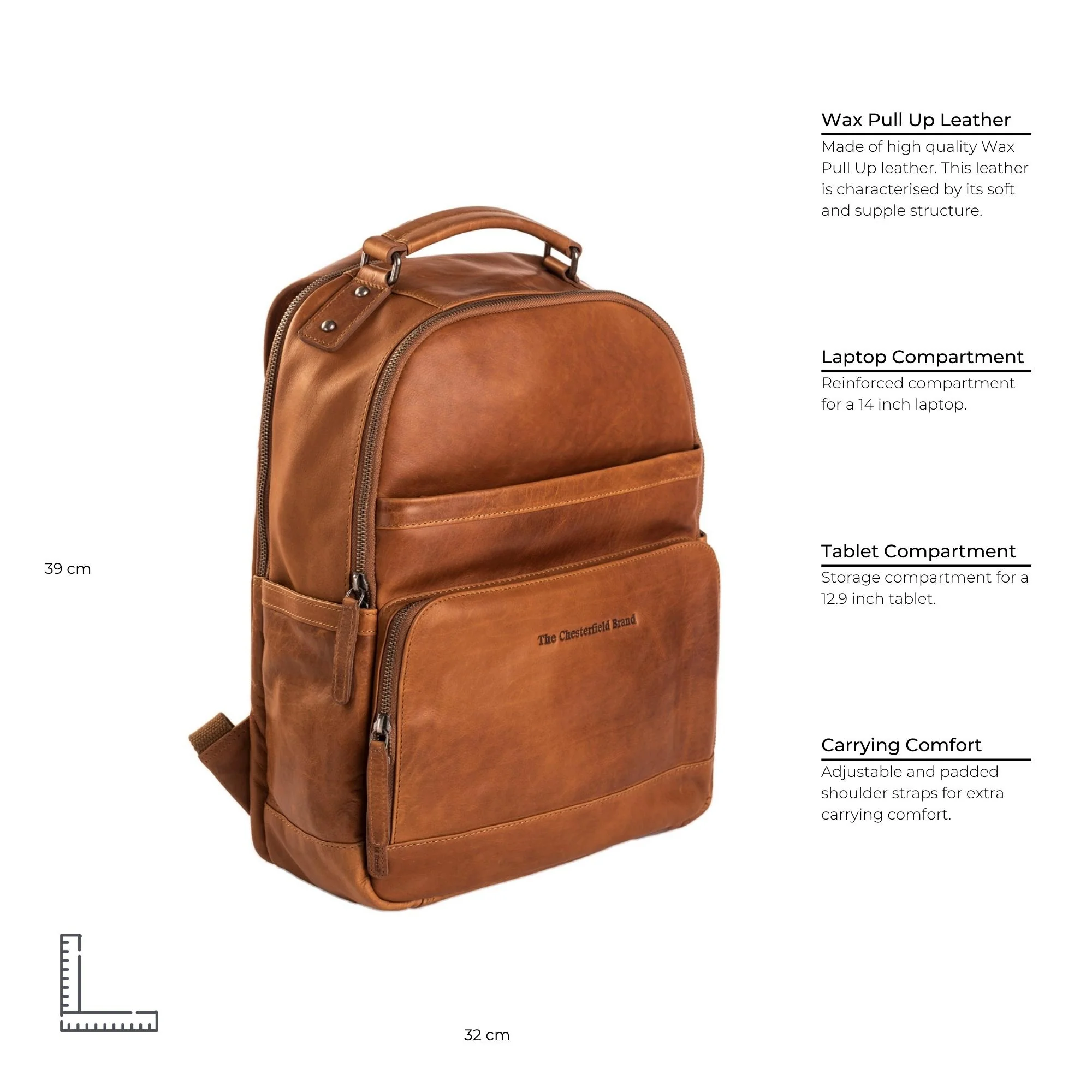 Leather Backpack Cognac Austin - Image 8