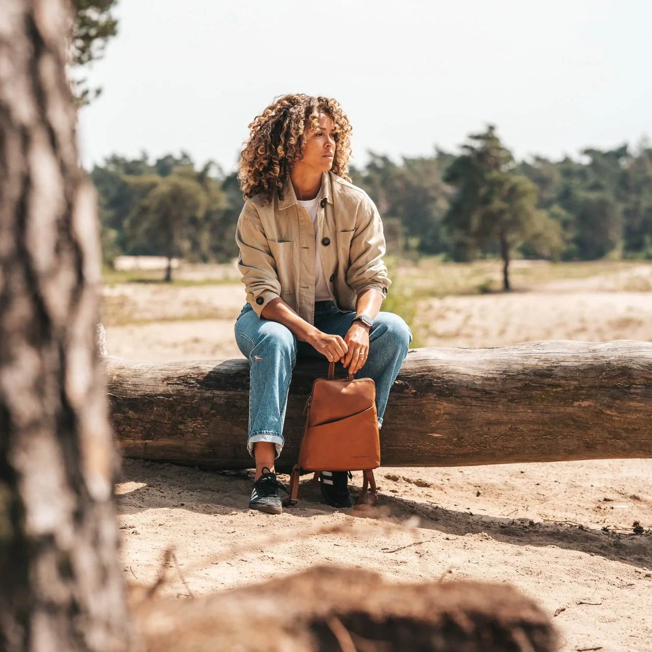 Leather Backpack Cognac Claire - Image 3