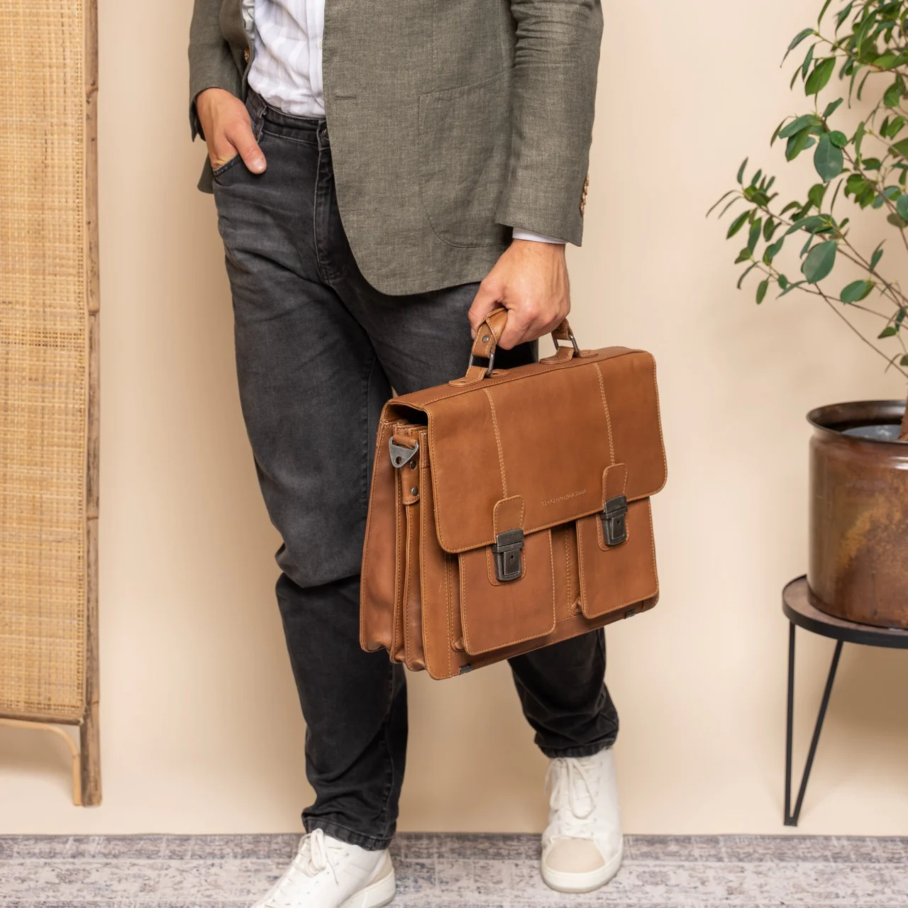 Leather Briefcase Cognac Springfield - Image 4