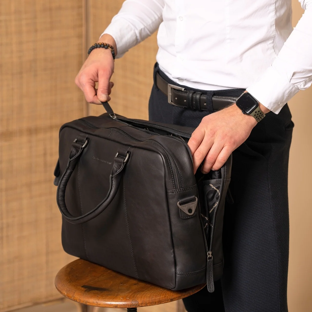 Leather Laptop Bag Black Boston - Image 3