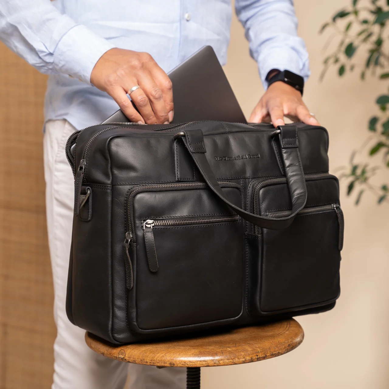 Leather Laptop Bag Black Misha - Image 3