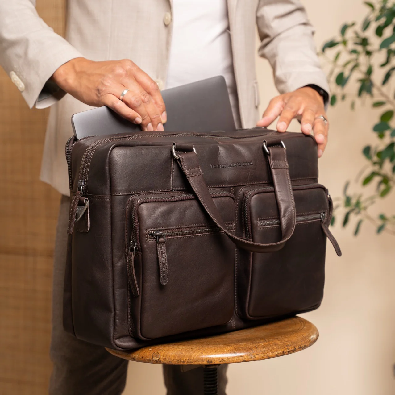 Leather Laptop Bag Brown Misha - Image 3