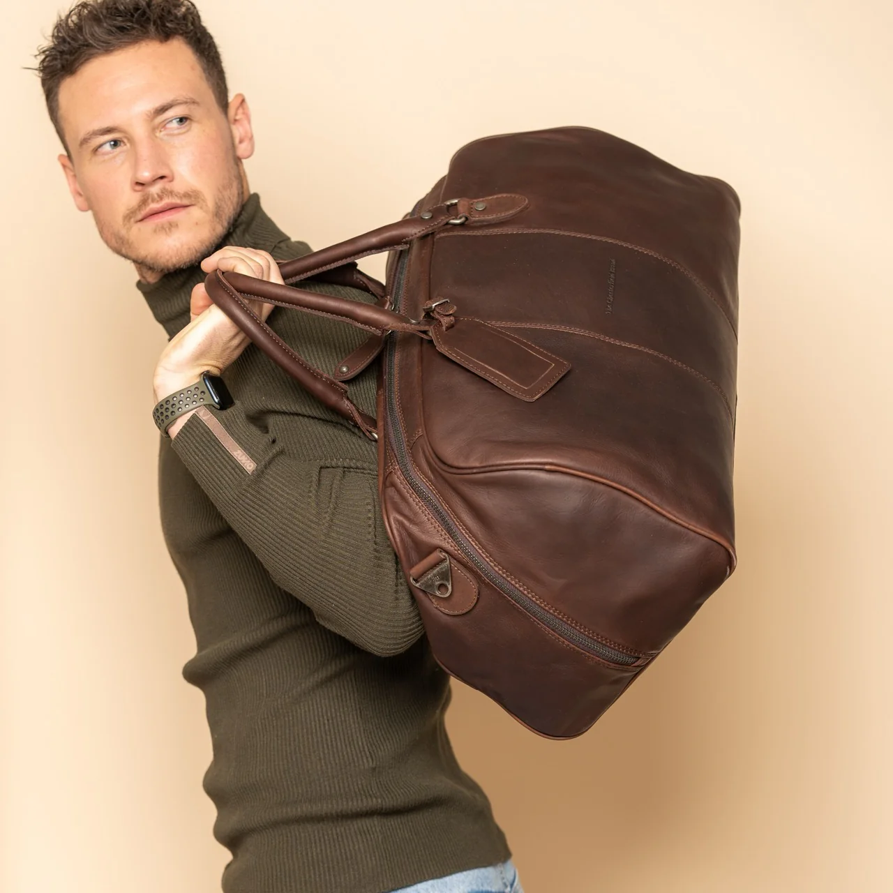Leather Travel Bag Brown William - Image 3